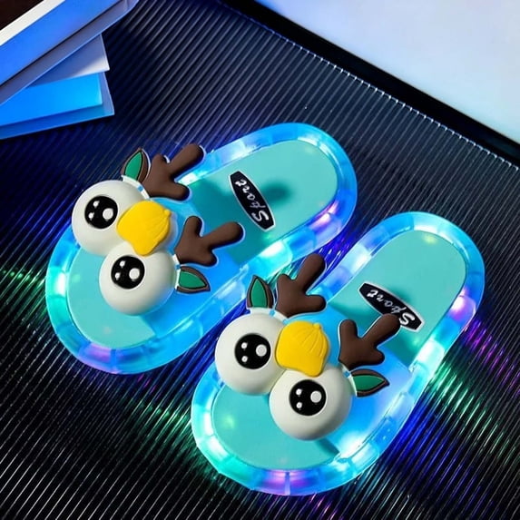 Girls Boys Lights Summer Slippers Cute Animal Cartoon Indoor Outdoor Home Sandals Little Shoes(Blue,4-4.5 Years)
