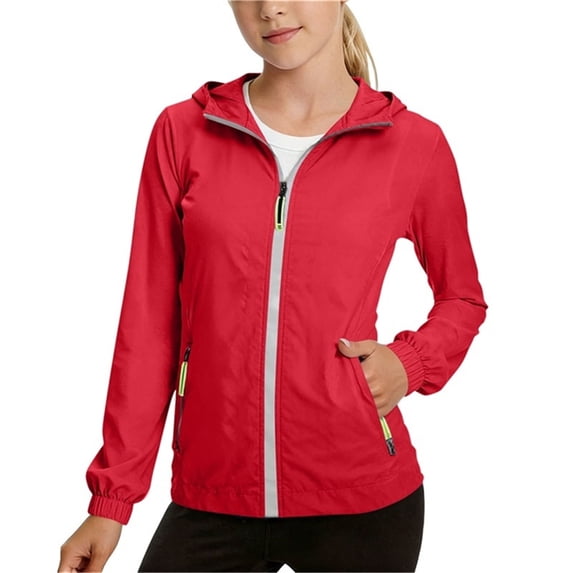 Girls Boys Lightweight Windbreaker Jacket UPF 50+ Sun Hoodie Shirts Long Sleeve UV Protection Zip Sunscreen Clothes with Zipper Pockets Red 3-4Years