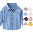 thumbnail image 1 of Girls Boys Long Sleeve Dress Shirts Classic Collared Button Down Shirt School Uniform Fall Winter Blouse, 1 of 7