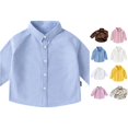 thumbnail image 1 of Girls Boys Long Sleeve Dress Shirts Classic Collared Button Down Shirt School Uniform Fall Winter Blouse, 1 of 7