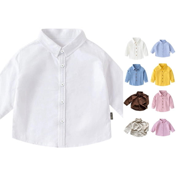Girls Boys Long Sleeve Dress Shirts Classic Collared Button Down Shirt School Uniform Fall Winter Blouse
