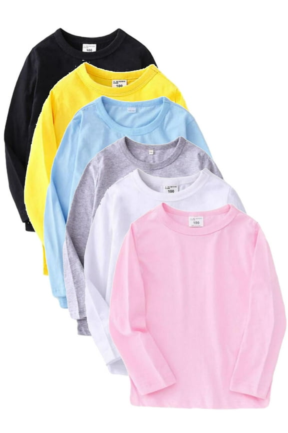 Girls Boys Long Sleeve Shirts Soft Cotton Crewneck Girls' Basic T-Shirts Toddlers' Tees 4-13 Years