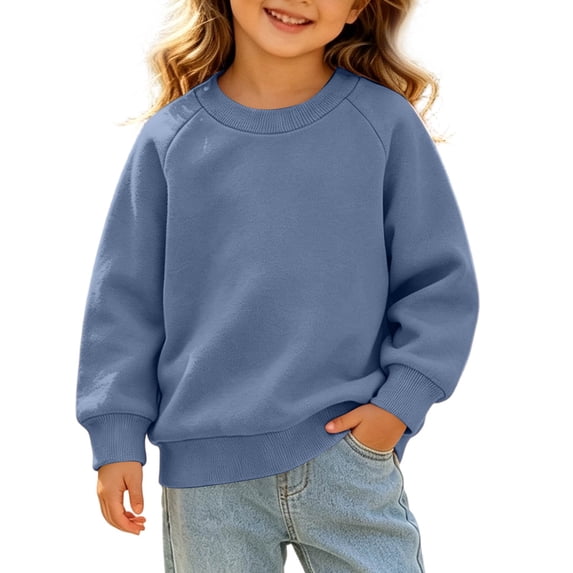 Girls Boys Long Sleeve T-Shirts Kids Fall Oversized Tops Casual Crewneck Tees Blue 18-24 Months
