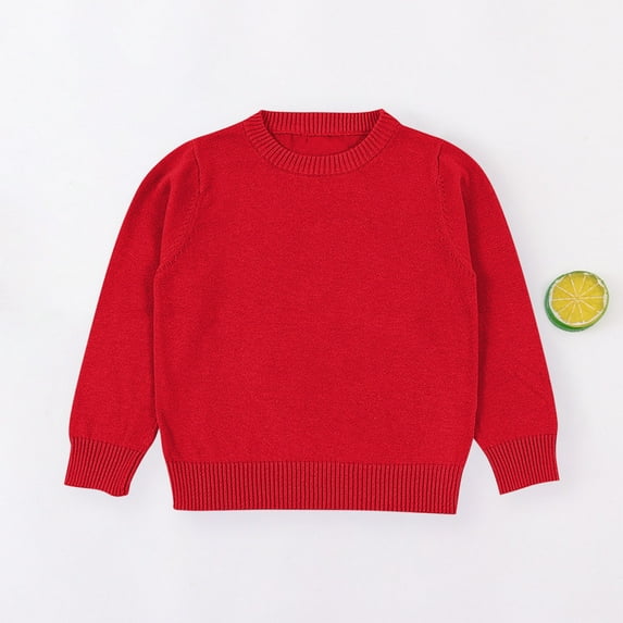 Girls Boys' Long-Sleeved Shirt Children's Crew Neck Sweatshirt Plain Pullover Long Sleeve T-Shirt Basic Top Red 12-18 Months