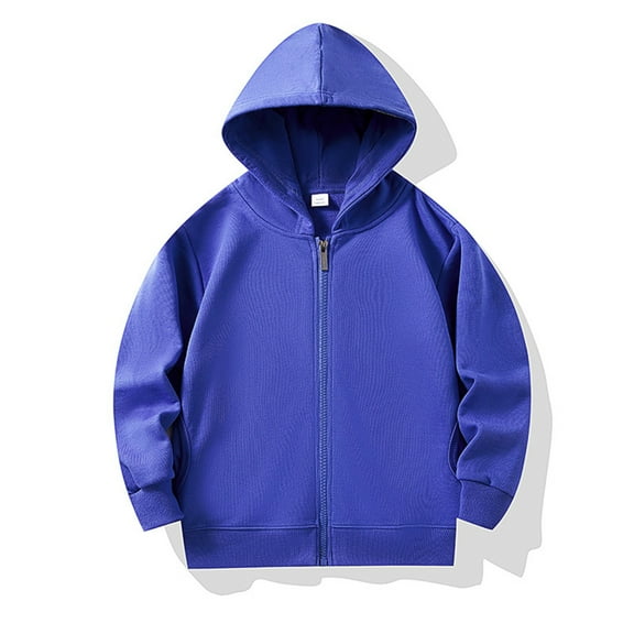Girls' Boys' Lounge Hooded Sweatshirt Long Sleeve Solid Hoodies Jackets Zipped Casual Coats Spring Trendy Warm Top Blue, 4-5Y