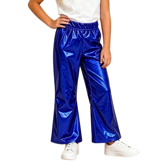 Girls Boys Metallic Hip Hop Pants Shiny Sequin Sparkly Elastic Waist Loose Dance Trousers for Performances and Casual Blue 14-15Years