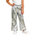 thumbnail image 1 of Girls Boys Metallic Hip Hop Pants Shiny Sequin Sparkly Elastic Waist Loose Dance Trousers for Performances and Casual Silver 12-13Years, 1 of 5