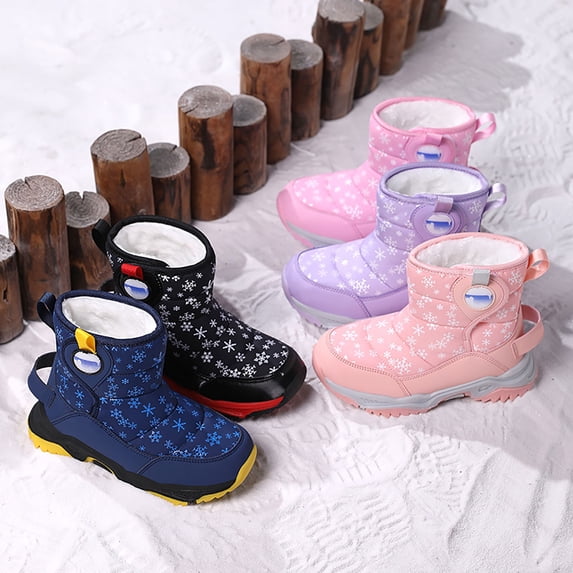 Girls Boys Mid Calf Snow Boots Waterproof Platform Non Slip Furry Lined Outdoor Winter Warm Walking Shoes