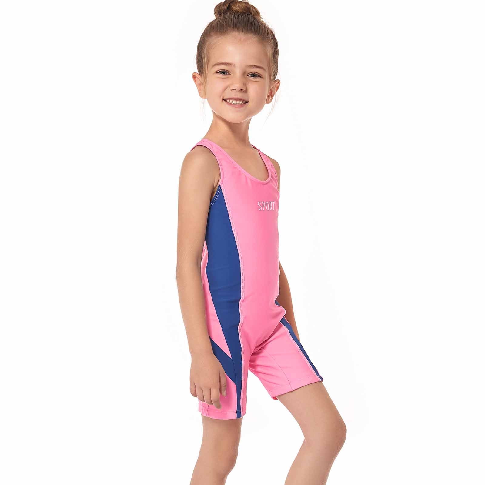 Girls UPF 50+ Rash Guard Swimsuit Set - Two Piece Short Sleeve Swimwear For Ages 4-14