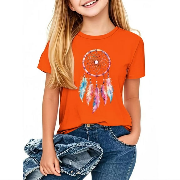 Girls Boys Orange Short Sleeve T Shirts Kids Round Neck Funny Girls Tshirts Teenage Comfy Summer Cartoon Cute Casual Sports Loose School Tunic Tops 3-14 Years Orange A 11-12 Years