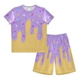 thumbnail image 1 of Girls Boys Outfits Set Baseball Style Sports Shorts Funny Melting Ice Cream Cone Pattern Short Sleeve Tee Shorts Set Light Purple 2-3 Years, 1 of 3