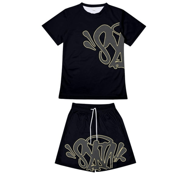 Girls Boys Outfits Set Syna Worlds Letter Print Short Sleeve T-Shirts Comfortable And Loose Casual Two Piece Set Black1 13-14 Years
