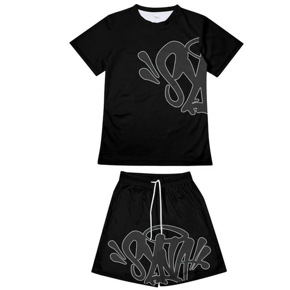 Girls Boys Outfits Set Syna Worlds Letter Print Short Sleeve T-Shirts Comfortable And Loose Casual Two Piece Set Black2 13-14 Years