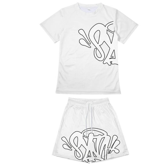 Girls Boys Outfits Set Syna Worlds Letter Print Short Sleeve T-Shirts Comfortable And Loose Casual Two Piece Set White1 2-3 Years