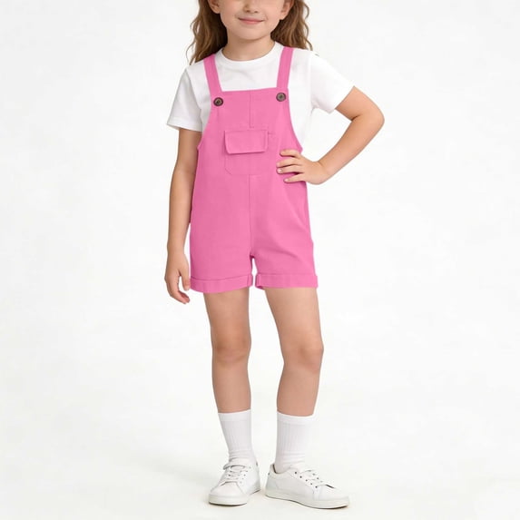 Girls Boys Overalls Casual Solid Color Adjustable Strap Jumpsuit Comfy Baggy Rompers for Kids Long Pants with Pockets Pink 14-15 Years