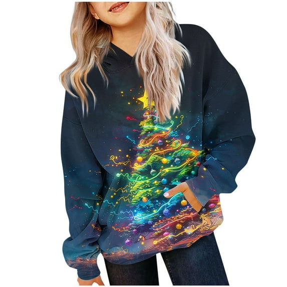 Girls Boys Oversized Hoodies Christmas Pullover Sweatshirts Kids Fashion Casual Outfits Fall Winter Clothes Army Green 4-5 Years