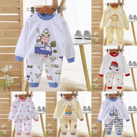 Girls and Boys Pajama Long Sleeve Sets for Toddlers Fall Winter Outfits Set Cozy Night Clothes for 6-12 Months 12-24 Months 2T 3T 4T 5T 6T 7T Children Blue,3-6 Months