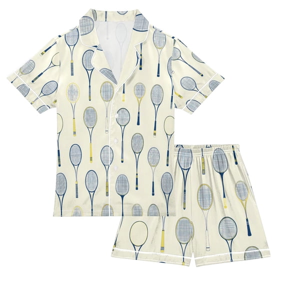 Girls Boys Pajama Set Tennis Button-up Short-sleeved Shorts Kids 2 Piece Casual Sleepwear