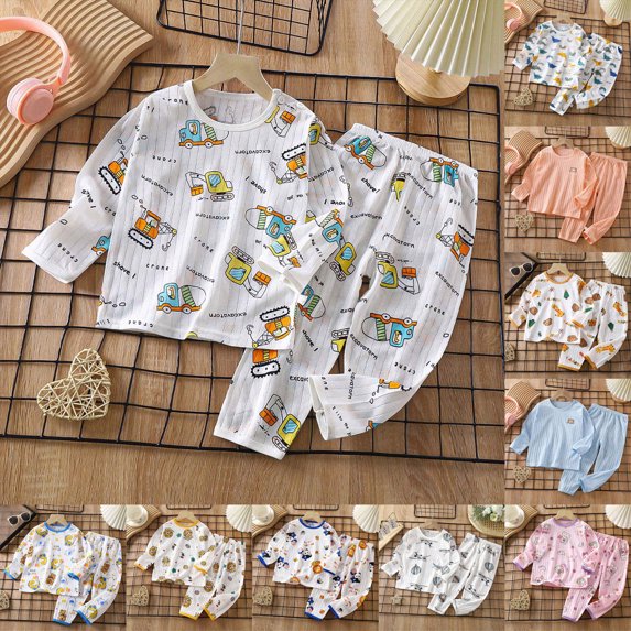 Girls Boys Pajamas 2 Piece Set Kids Long Sleeve Tops+Pants Casual Sleepwear Fall Winter Clothes 6-12 Months 12-24 Months 2T 3T 4T 5T 6T 7T Children Light Pink,1-2 Years