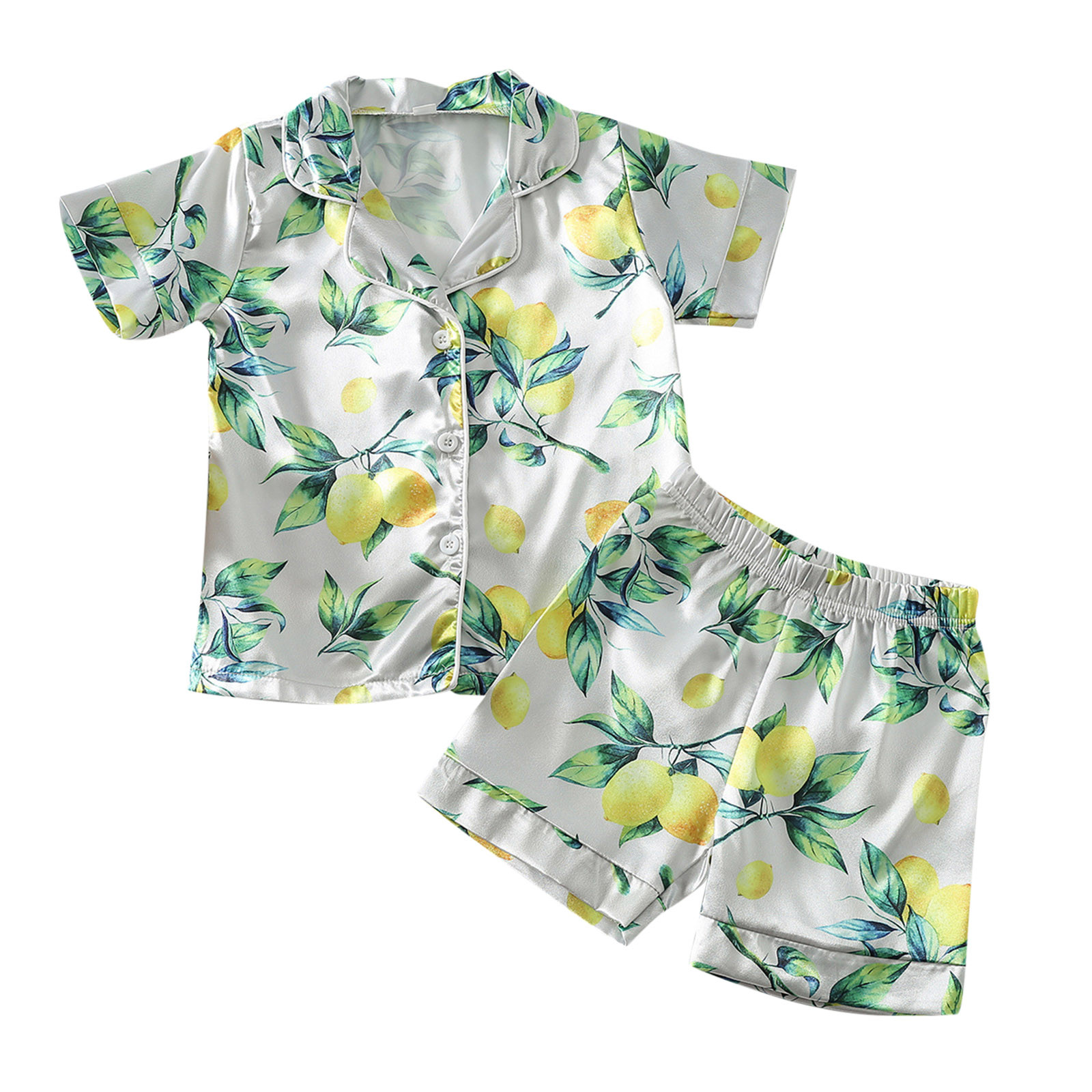 Girls Boys Pajamas Shorts Set Outfits Lemon Tree Short Sleeve TShirts