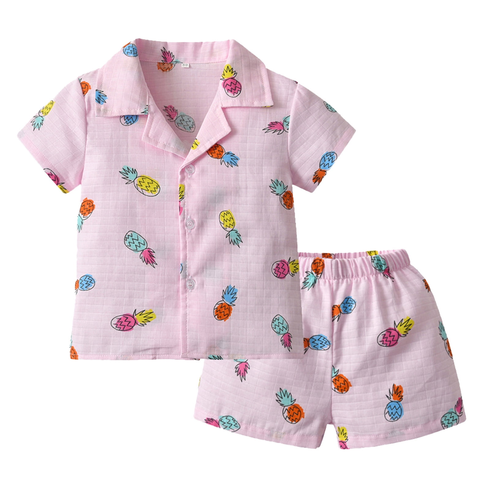 Girls Boys Pajamas Shorts Set Spring Summer Cartoon Print Short Sleeve