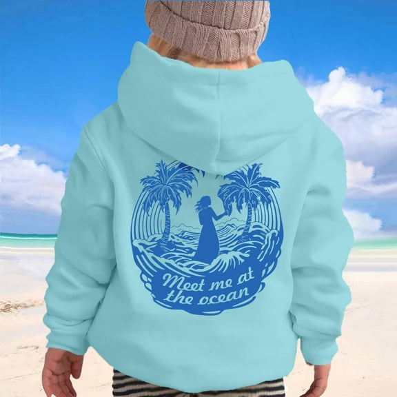 Girls Boys Palm Hoodies Sweatshirts Cute Preppy Hoodie Sky Blue 6-7 Years