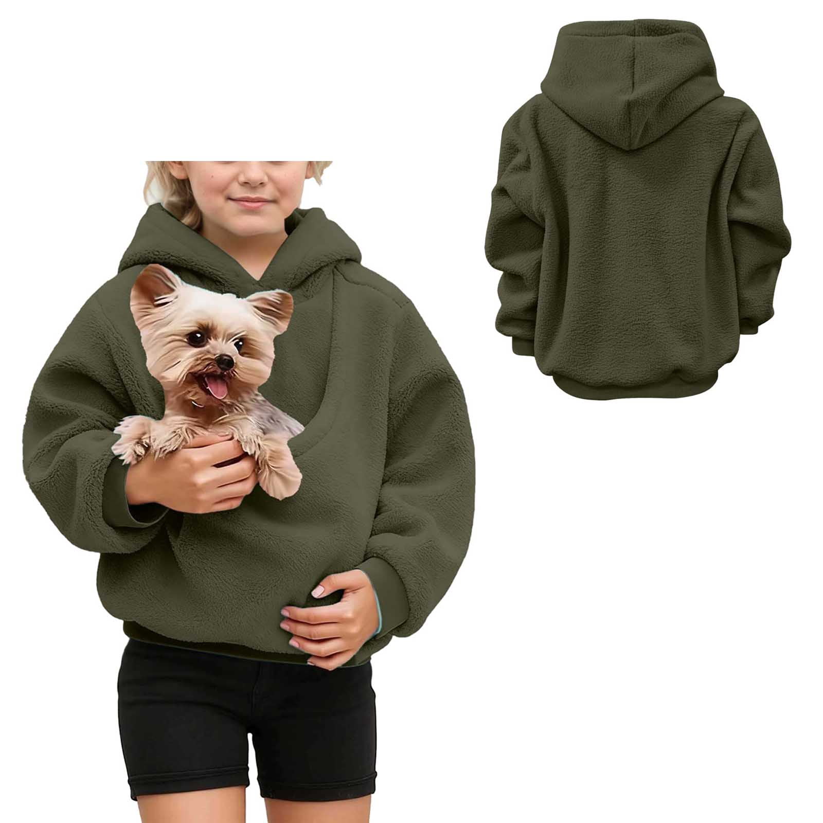 Girls Boys Pet Hoodie with Pouch Oversized Pet Carrier Hoodie Long Sleeve Dog Pocket Hoodie Winter Clothes 7-8 Years