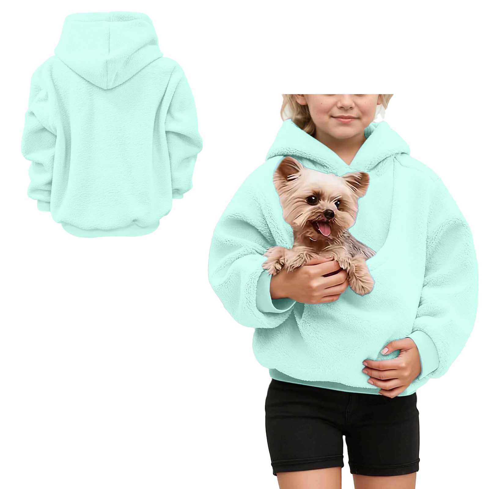 Girls Boys Pet Pouch Hoodies Fuzzy Pet Carrier Sweatshirt Long Sleeve Top with Pocket Fall Clothes 7-8 Years