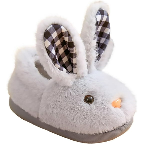 Girls Boys Plush House Slippers, Fuzzy Warm Winter Indoor Shoes with Anti-Slip Sole, Lightweight Soft Kids Flat Slippers