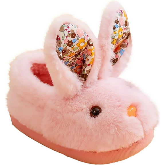 Girls Boys Plush House Slippers, Fuzzy Warm Winter Indoor Shoes with Anti-Slip Sole, Lightweight Soft Kids Flat Slippers