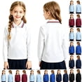 thumbnail image 1 of Girls Boys Polo Shirt Long Sleeve Collared School Uniform Quick Dry Polo Shirt,White 100, 1 of 4