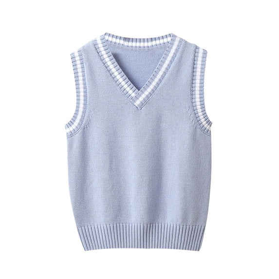 Girls Boys Preppy Sweater Vest Casual V Neck Pullover Sweater Sleeveless Knit School Uniform Vests Tops Light Blue, 15 Y