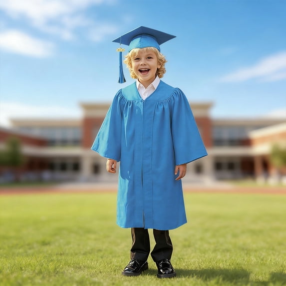 Girls Boys Preschool Graduation Cap and Gown with Gold Stole Graduation Blue Cap and Gown Set Graduation Ceremony Outfit