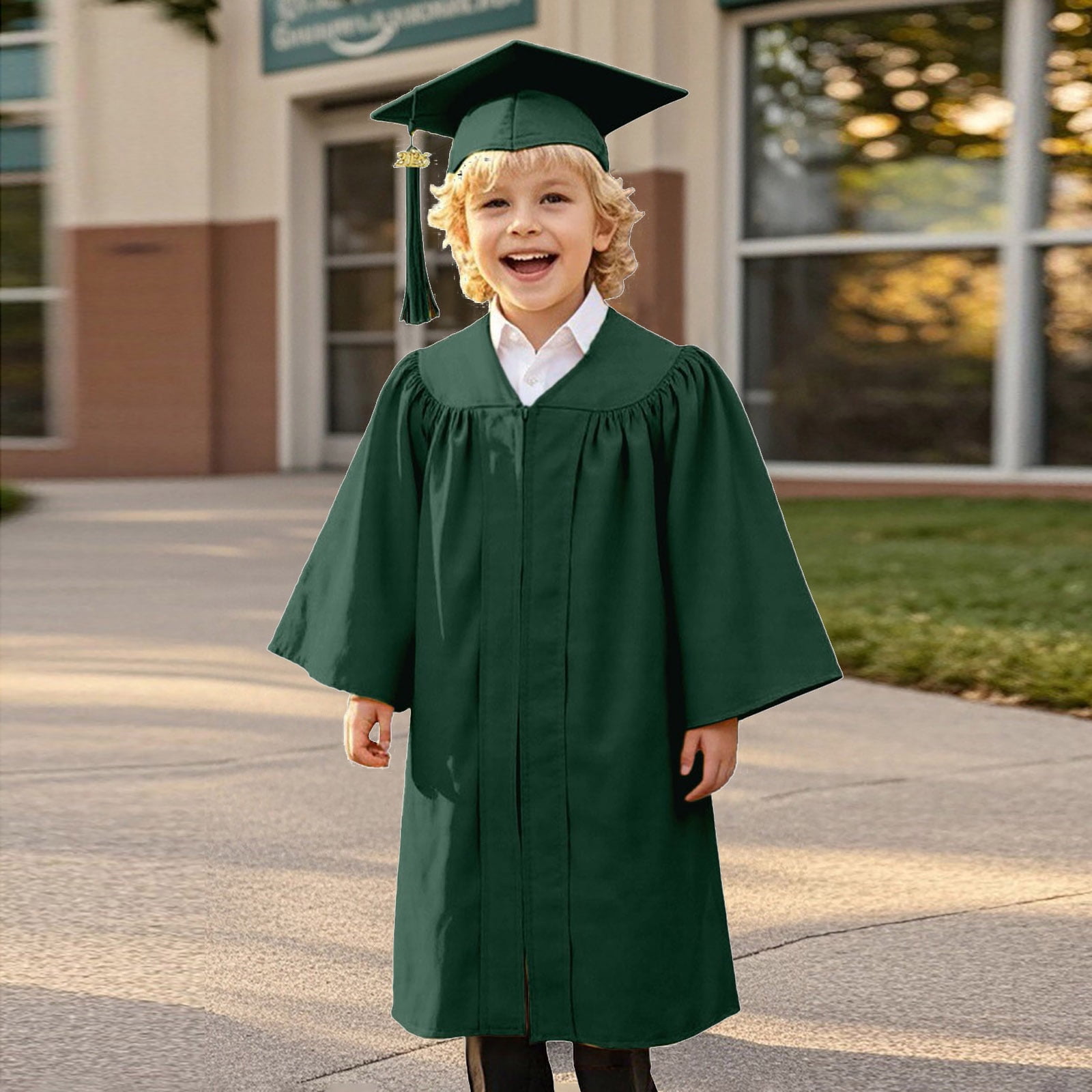 Kids Preschool Graduation Cap and Gown with 2025 Tassel Green Cap and ...