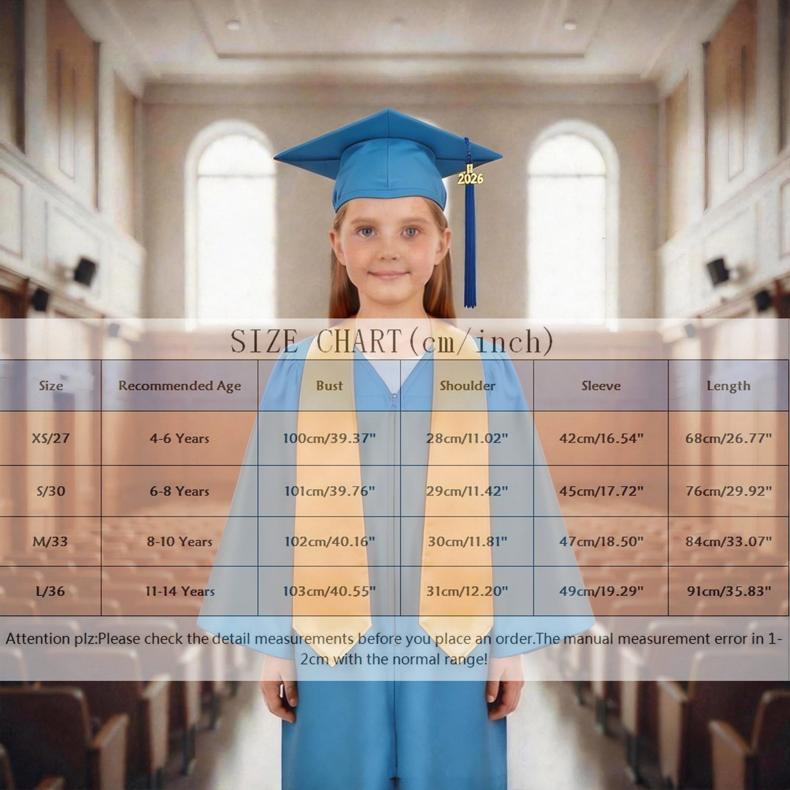 Girls Boys Primary School Graduation Cap and Gown for Toddler Blue Graduation Cap and Gown Class of 2026 Graduation Photography Outfit 11-14 Years