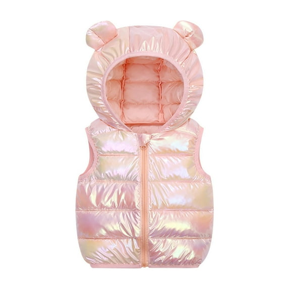 Girls Boys Puffer Vest Kids Winter Warm Metallic Sleeveless Jacket Hooded Puffy Quilted Jacket 1-6 Years