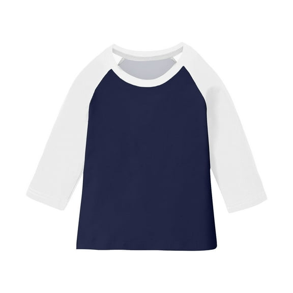 Girls Boys Raglan Tops 3/4 Sleeves Stylish Color Block Basic Tunic Shirts Cute Loose Fit Cotton Pullover Blouses Tees (Navy,5-6 Years)