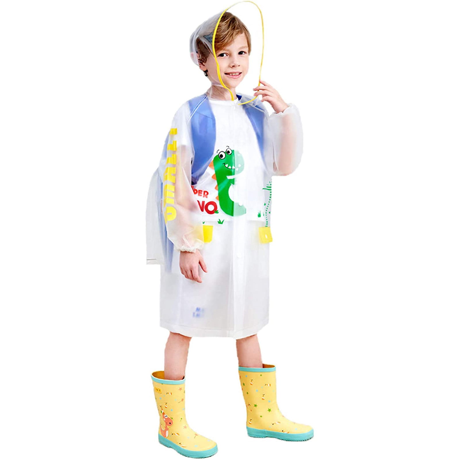 Girls Boys Raincoats Waterproof Windproof Hooded Long Sleeve Pockets