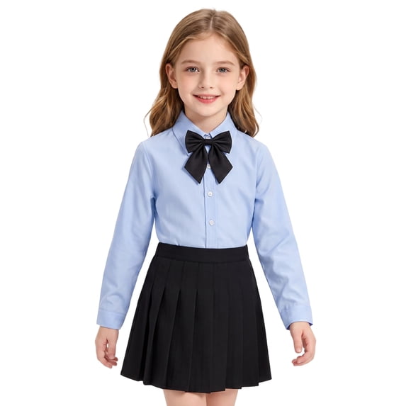 Girls Boys School Uniform Dress Shirt Long Sleeve Button Front Collared Formal Casual Top for Students Basic School Uniform