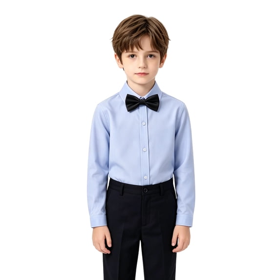 Girls Boys School Uniform Dress Shirt Long Sleeve Button Front Collared Formal Casual Top for Students Basic School Uniform