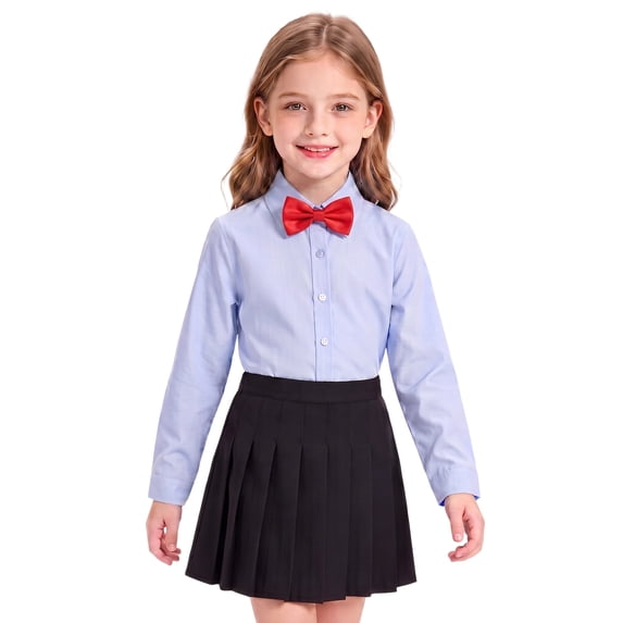 Girls Boys School Uniform Dress Shirt Long Sleeve Button Front Collared Formal Casual Top for Students Basic School Uniform