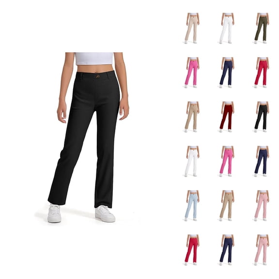 Girls Boys School Uniform Pants 2025 Casual Elastic Waist Stretchy Straight Leg Dress Pants with Pockets