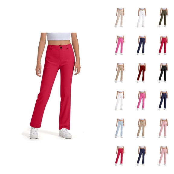 Girls Boys School Uniform Pants 2025 Casual Elastic Waist Stretchy Straight Leg Dress Pants with Pockets