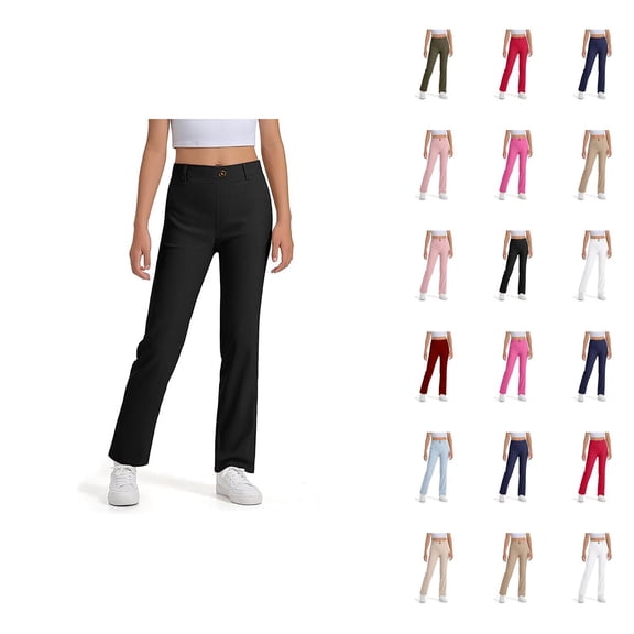 Girls Boys School Uniform Pants 2025 Fashion Straight Leg Stretchy Elastic Waist Dress Pants with Pockets