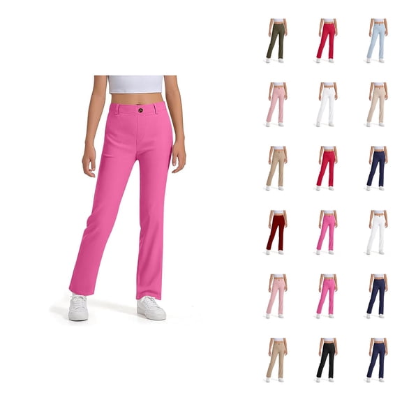 Girls Boys School Uniform Pants 2025 Fashion Straight Leg Stretchy Elastic Waist Dress Pants with Pockets