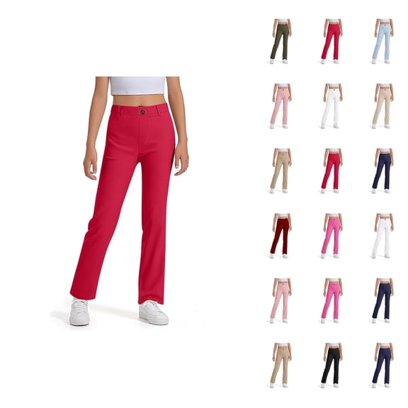 Girls Boys School Uniform Pants 2025 Fashion Straight Leg Stretchy Elastic Waist Dress Pants with Pockets