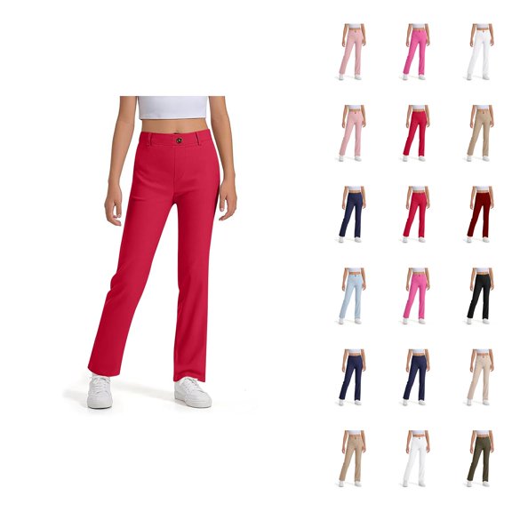 Girls Boys School Uniform Pants 2025 Fashion Stretchy Elastic Waist Straight Leg Dress Pants with Pockets