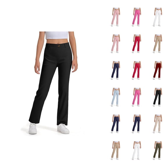 Girls Boys School Uniform Pants 2025 Fashion Stretchy Elastic Waist Straight Leg Dress Pants with Pockets