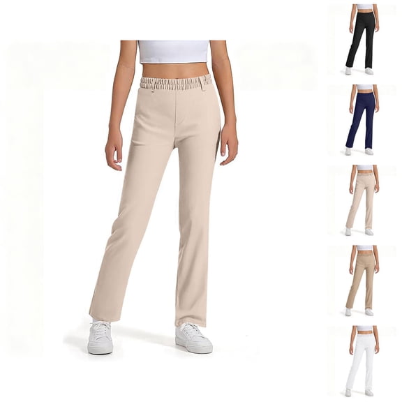 Girls Boys School Uniform Pants 2026 Casual High Stretchy Straight Leg Dress Pants with Pockets