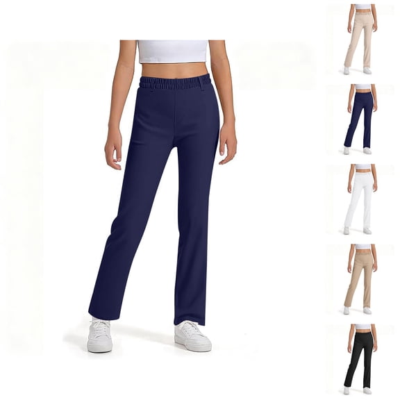 Girls Boys School Uniform Pants 2026 Trendy High Stretchy Straight Leg Dress Pants with Pockets